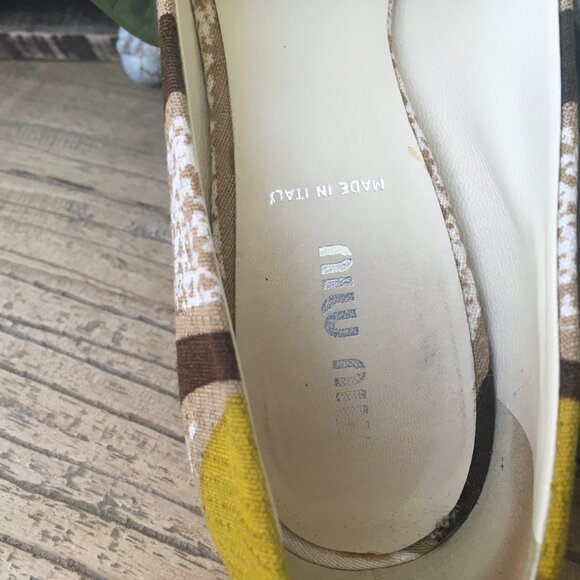 Miu Miu Gold Brown and Green Fabric High Heels Size 35 1/2 (but fit like size 6) - Picture 7 of 10